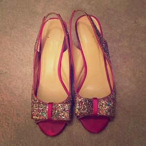 Kate spade glitter charm bow slingback heels 8